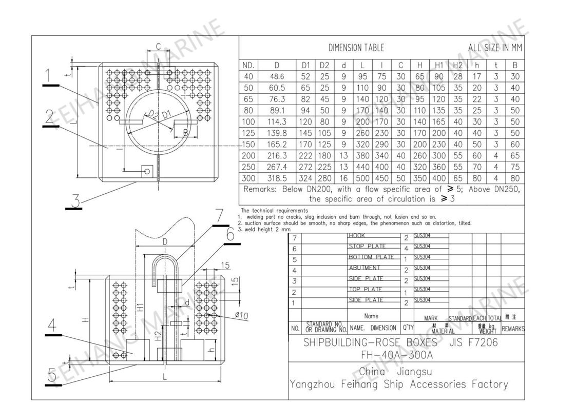 Cajas del filtro para la caja del filtro de Bilge Line Fh-125a-Jis F7206 Marine Rose Box Jis F7206-1998 Marine Steel Plate Bilge Water