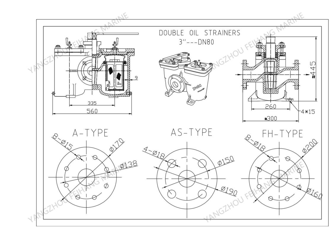Modelo de gasolina y aceite del tamiz del duplex del filtro de succión de la bomba: Cartucho de filtro del arrabio del cuerpo de A80-0.75/0.26 Cb/T425-94 S inoxidable