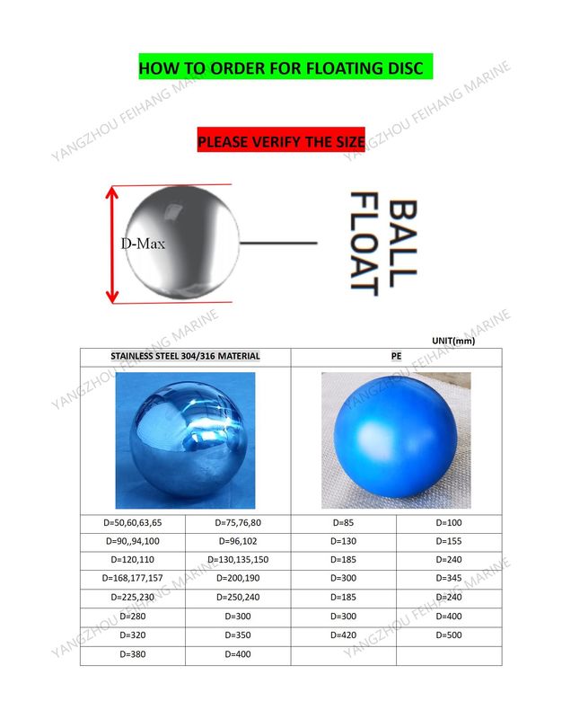Bola de flotación plástica para la bola de flotación de acero inoxidable de la cabeza del tubo de aire del gabinete de la precipitación
