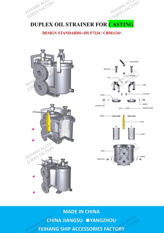 JIS 5K-25-100A DUPLEX OIL STRAINER ((U-TYPE) DATOS TÉCNICOS-feihang marino