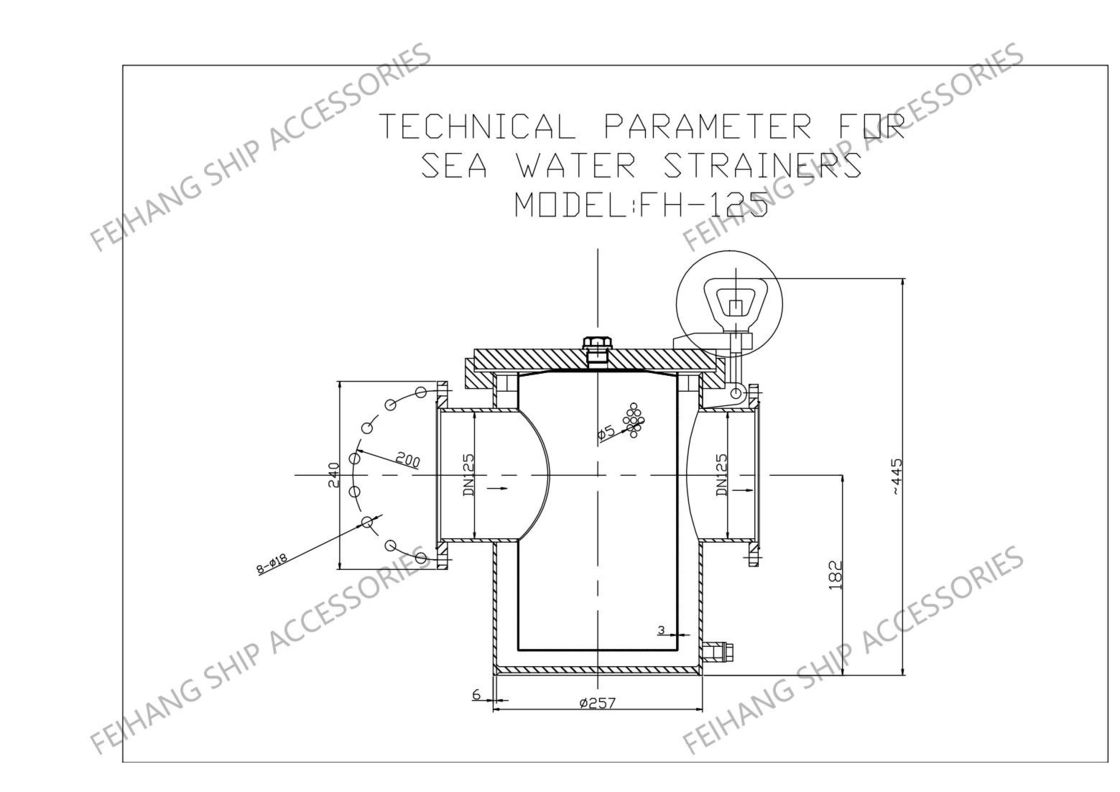 Modelo de filtro de agua gruesa de agua de mar As125 Cb/T497 con elemento de malla de acero inoxidable para buques