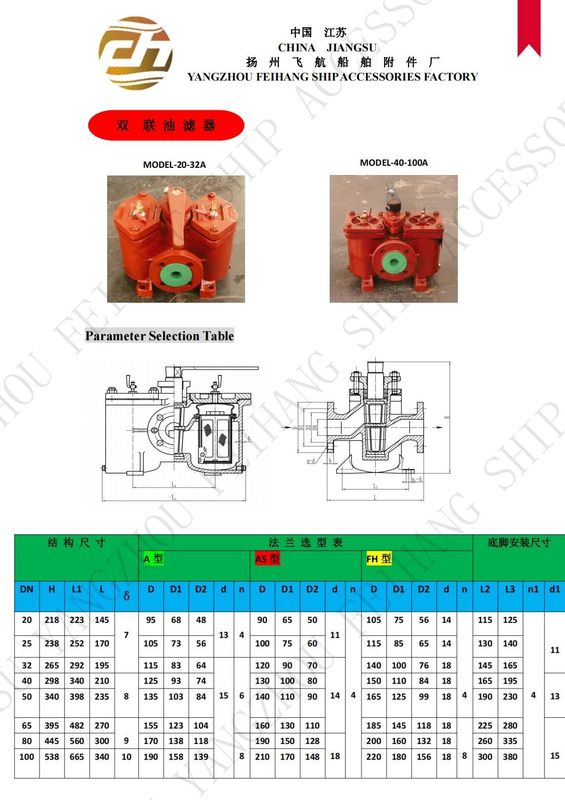 Envío de filtros de aceite duplex y filtros de aceite dobles modelo AS16050 Cb/T425 Cuerpo Cartucho de filtro de hierro fundido de acero inoxidable