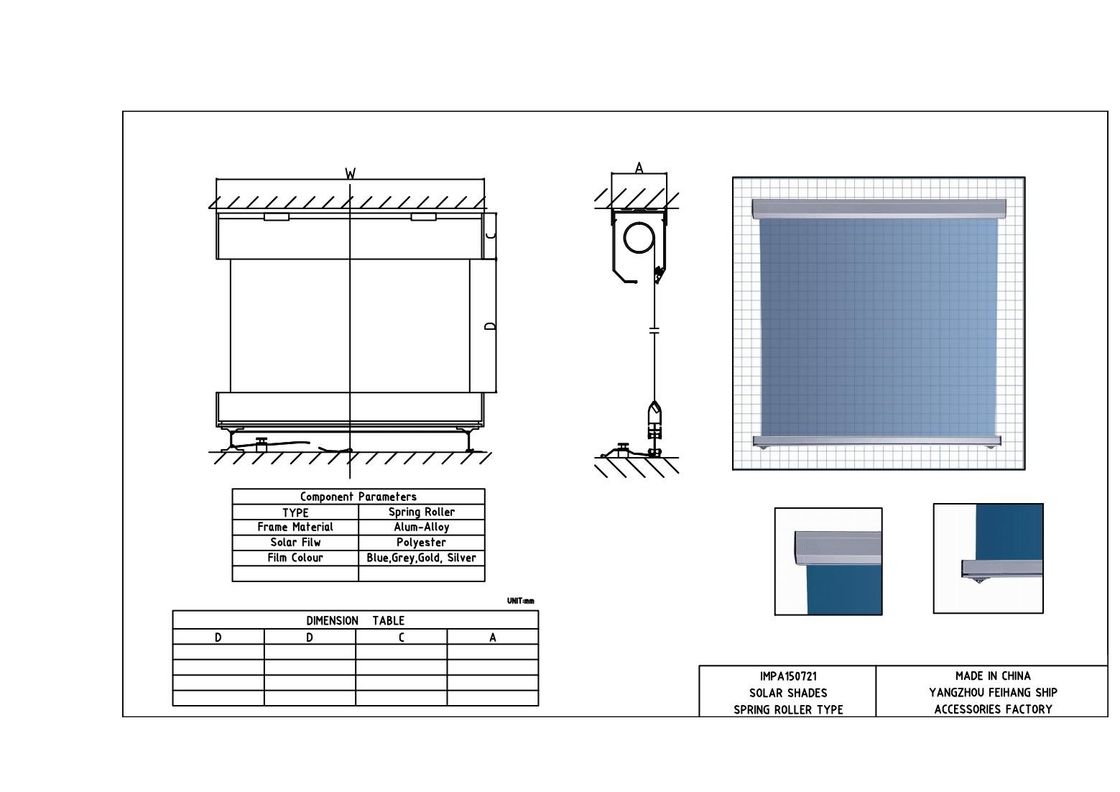 FH001-PELÍCULA de sombra gris para persianas de protección solar marina y para persianas antirreflectores