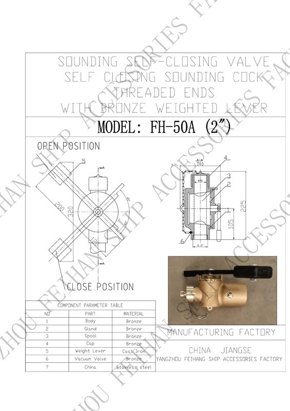 Parámetro técnico para FH50 CB/T3778-1999 Modelo de válvula de cierre automático de bronce extremos roscados con palanca de peso