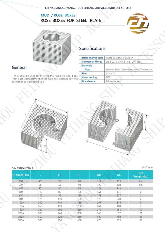 Filtro Rose Box Marine para línea de barrera FH-100A JIS F7206 malla-10mm