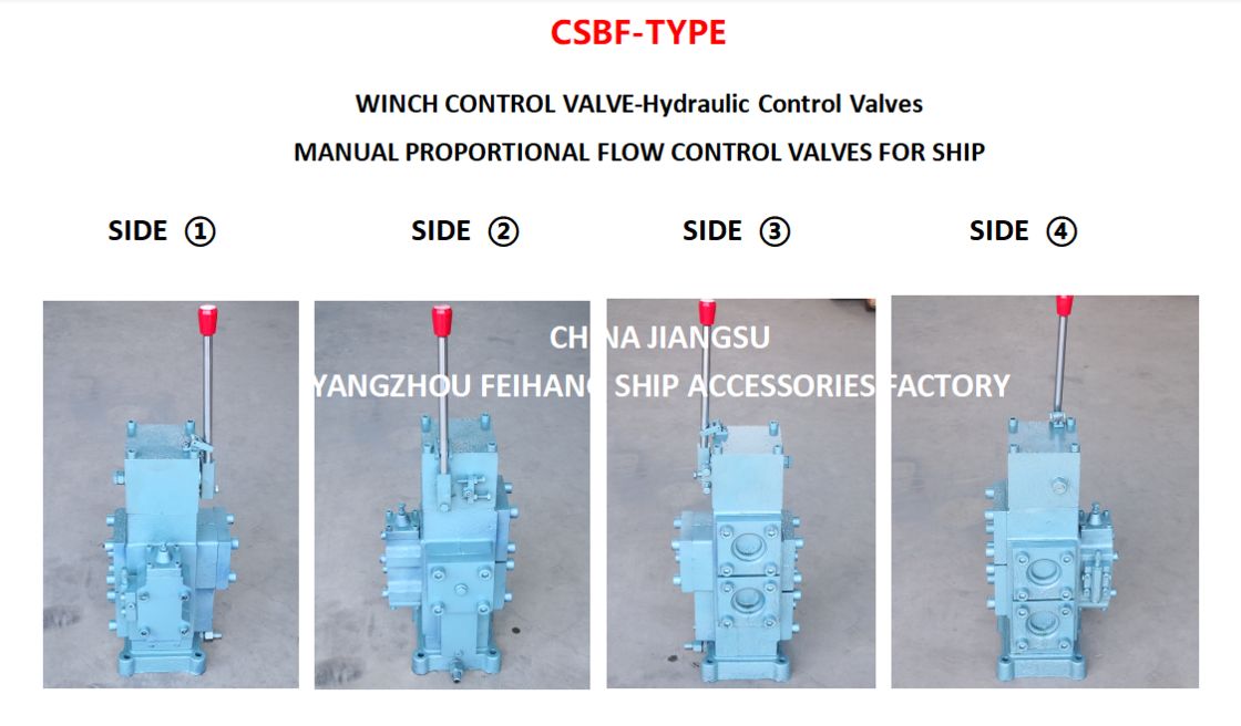 Vista desde diferentes ángulos para válvulas de control de flujo proporcional manual y válvula de control de cabrestante y válvula de control hidráulico y
